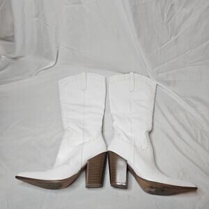 Berness White Leather Tall Western Boot Size 9 Cowgirl Boots